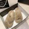 Women Furry Fur Slippers Soft Faux Fur Slides Ladies Plush House Slippers Cross Band Open Toe Flat Sandals Fluffy Warm Shoes