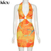 Kliou Tie Dry Two Piece Set Women 2021 Sexy Halter Sequined Beachwear Cleavage Crop Top+Mini Skirt Suit Female платье Outfits
