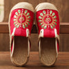 Veowalk Women Casual Linen Handmade Embroidery Mules Flat Slippers Retro Vegan Summer Ladies Canvas Comfortable Espadrille Shoes