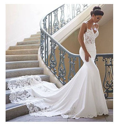 LORIE Mermaid Wedding Dress Sleeves 2021 Vestidos de novia Vintage Lace Sweetheart Neck Bridal Gown Backless Wedding Gowns
