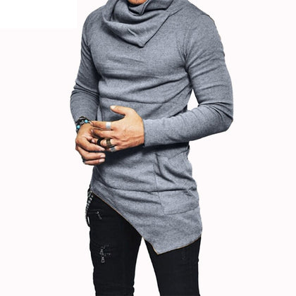 5XL Men's Hoodies Unbalance Hem Pocket Long Sleeve Sweatshirt For Men Clothing Autumn Turtleneck Sweatshirt Top Hoodie