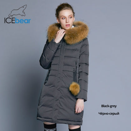 ICEbear 2021 winter women's coat long slim female jacket animal fur collar brand clothing thick warm windproof parka GWD18253