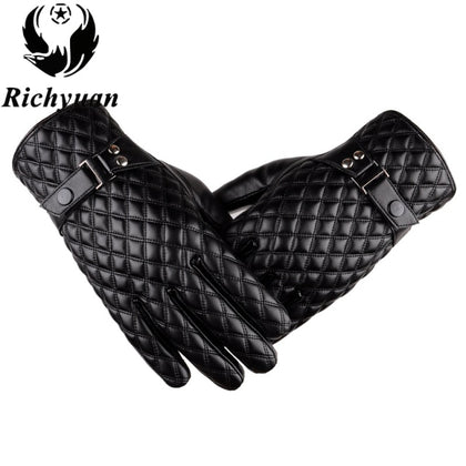 Winter Men's  Leather Gloves New Brand Touch Screen Gloves Fashion Black Warm Gloves Waterproof Driving Mittens
