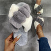 Warm Fluffy Slippers Women Faux Fur Cross Indoor Floor Slides Flat Soft Furry Shoes Ladies Female Non Slip House Shoes Whosale