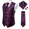 Silk Mens Vests Necktie Set Business Formal Dress Slim Waistcoat 4pcs Vest Tie Hanky Cufflinks for Suit Blue Red Paisley Floral