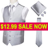 Silk Mens Vests Necktie Set Business Formal Dress Slim Waistcoat 4pcs Vest Tie Hanky Cufflinks for Suit Blue Red Paisley Floral