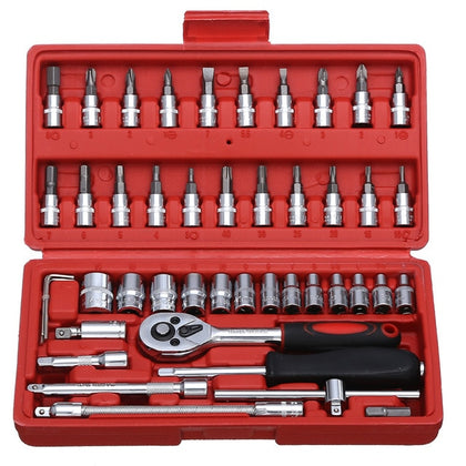 Jewii 46 Pcs Socket Wrench Set Sleeve Ratchet Wrench Assembly Tool Household Repair Tools Automotive Machinery Repair