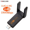 YUNCLOUD Wireless USB Wifi Adapter 1900Mbps USB Network Card 1200Mbps PC Wifi Dongle USB LAN Ethernet Dual Band 2.4G 5.8G