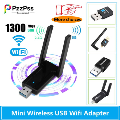 PzzPss Mini Wifi Adapter Wireless USB 1200Mbps 600Mbps Lan USB Ethernet 2.4G 5G Dual Band Wi-fi Network Card 802.11n/g/a/ac