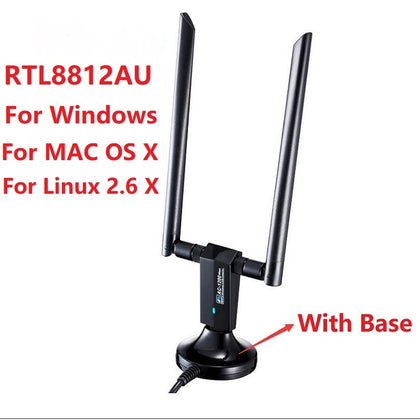 2.4G / 5G WiFi USB 3.0 Adapter With Base Wireless AC 1200Mbps RTL8812AU Dual High Gain Antennas Network Card For Windows Linux