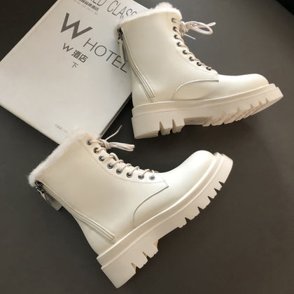 Women Split Leather Snow Boots Fashion Female Lace Up Platform Shoes Ladies Black Round Toe Zipper Style Ankle Boots 2021 Winter