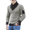 Stylish Men Sweater Knitted Long Sleeve Scarf Collar Simple Men Sweater Soft Color Block Slim Blouse Casual Sweater Streetwear