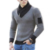 Stylish Men Sweater Knitted Long Sleeve Scarf Collar Simple Men Sweater Soft Color Block Slim Blouse Casual Sweater Streetwear
