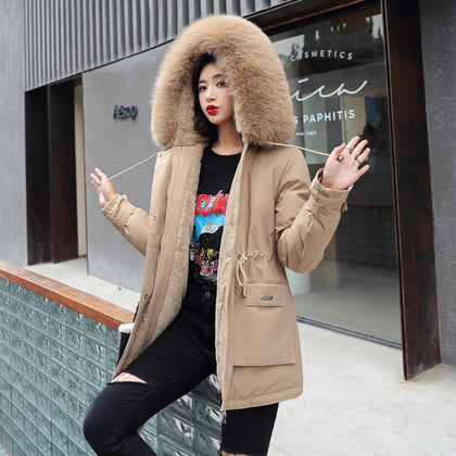 Ailegogo New Winter Jacket Women Large Fur Collar Hooded Parkas Thickness Cotton Padded Overcoat  Size 3XL Snow Outwear
