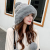 Autumn And Winter Women's Hat, Big Hair Ball And Woolen Yarn Hat, Outdoor Warm Knit Hat, Solid Satin Hat, Cashmere Ladies Cap