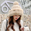 Autumn And Winter Women's Hat, Big Hair Ball And Woolen Yarn Hat, Outdoor Warm Knit Hat, Solid Satin Hat, Cashmere Ladies Cap