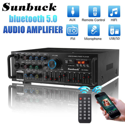 NEW 2000W Bluetooth Stereo Amplifier Surround Sound USB SD AMP FM DVD AUX LCD Display Home Cinema Karaoke Remote Control 336BU
