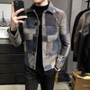 2021 Autumn and Winter Fashion New Men's Casual Lapel Hoodless Jacket / Male Slim Plaid Woolen Coat