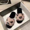 Cotton slippers 2021 autumn and winter new Korean version of the net red printing word flat bottom casual hairy slippers women