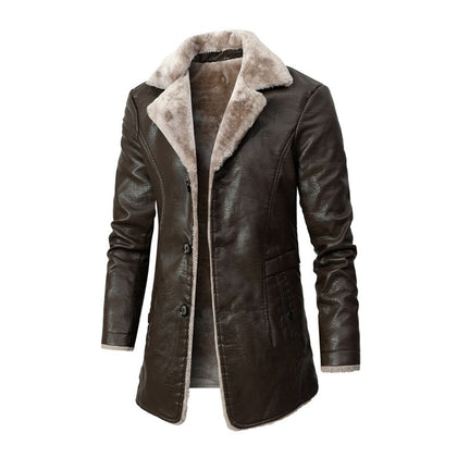 New Winter Plush Fur Integrated Business Casual Fur Middle And Long Suit Collar Men's Windbreaker Leather Jacket Coats