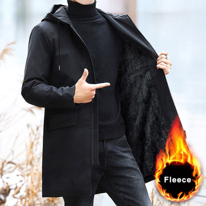 Plus Size Men's Winter Warm Jacket Fleece Parka Coat 2021 New Black Hooded Windbreaker Outwear Fleec Jacket Long Parkas 8XL