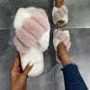 Warm Fluffy Slippers Women Faux Fur Cross Indoor Floor Flat Slides Soft Furry Shoes Ladies Female Non Slip House Shoes Whosale