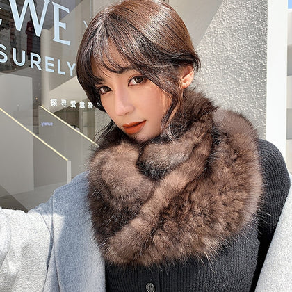 2020 Women Knitted Real Sable Fur Scarves Genuine Mink Fur Mufflers Winter Warm Fur Wraps Rings Neckwarmer Long Style 150CM