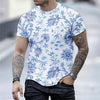 2021 European and American new men's casual round neck short-sleeved digital printing Slim pullover men's T-shirt