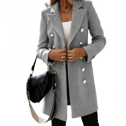 Women Outerwear Autumn Winter Rib Pocket Stand Collar Coat Warm Flannel Jacket Outerwear Long Sleeve Jacket Overcoat Plus Size
