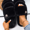 Women Faux Fur Slides Furry Fur Slippers Fluffy Flip Flops Slip on Flats Cute Ladies House Plush Slippers Home Cozy Warm Shoes