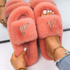 Women Faux Fur Slides Furry Fur Slippers Fluffy Flip Flops Slip on Flats Cute Ladies House Plush Slippers Home Cozy Warm Shoes
