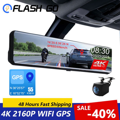 Car DVR Rear View Mirror Recorder 4K Video 12 Inch Dash Cam WIFI GPS Track Sony IMX415 Ultra HD 3840*2160P Camera for Phone App