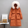 Fitaylor Winter Women Long Jacket Large Natural Fur Collar Hooded Parkas 90% White Duck Down Coat Thickness Snow Warm Outwear