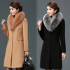 Women Wool Blends Coat Winter Autumn 2021 FashionSlim Mother Fur Collar Woolen Jacket Long Outerwear Tops Female Size M-3XL