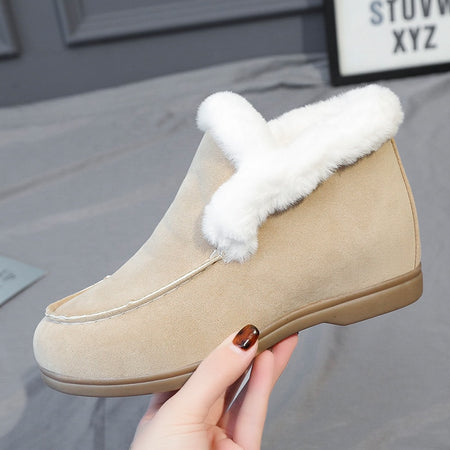 Women's Ankle Boots Cow-suede-leather Boot Natural-fur Warm Winter Shoes Fashion Slip-on Snow Boots for Women Zapatillas Mujer