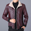 Winter men's fur coat / business warm black thick windproof leather coat / man simple lapel faux leather cashmere leather jacket