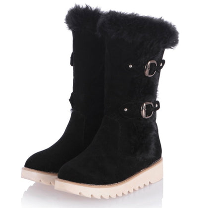 DORATASIA Big Size 34-43 New Female Winter Warm Plush Snow Boots Fashion Buckle Faux Fur Boots Women Casual Wedges Shoes Woman