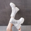 White and black snow boots women's sponge cake bottom side zipper high heels plus velvet fashion warm women's winter shoes 6.5CM
