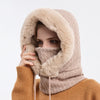 Winter Fur Cap Mask Set Hooded for Women Knitted Cashmere Neck Warm Russia Outdoor Ski Windproof Hat Thick Plush Fluffy Beanies
