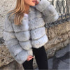 Elegant Solid Faux Fox Fur Coat Women Winter Fashion Medium Long Artifical Fox Fur Coat Warm Fake Fox Fur Coats Female