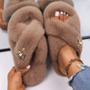Plush Slippers Fur Slides Fashion Cross Band Flat Sandals Winter House Women Fur Slippers Ladies Indoor Fluffy Shoes 2021