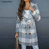 Capucines Autumn Winter Plaid Woolen Coat Women 2021 Fashion Notched Collar Double Breasted Belt Mid-Length Elegant Outerwear