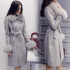 2021 New European And American Women's Coat Slim Long Cotton Cotton Coat Plus Cotton Fur Collar Waist Wool Coat Shin Fashion