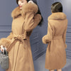 2021 New European And American Women's Coat Slim Long Cotton Cotton Coat Plus Cotton Fur Collar Waist Wool Coat Shin Fashion