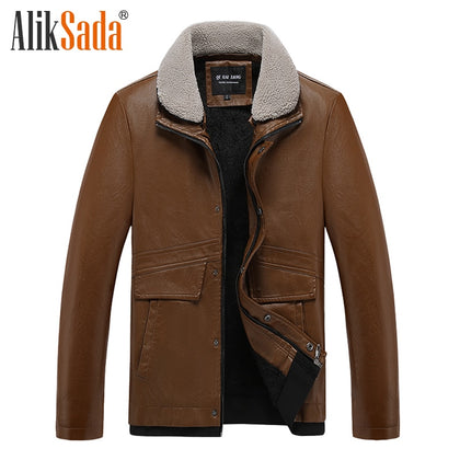 4Xl Plus Autumn New Thick Warm Fleece Leather Jacket Men Winter Outwear Casual Fashion Classic PU Faux Leather Jacket Coat Men