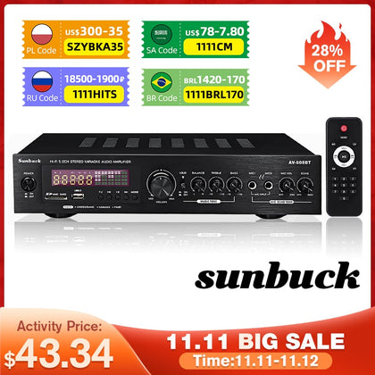 SUNBUCK 2000W 220V 110V bluetooth5.0 Audio Power Amplifier Home Theater amplificador Audio with Remote Control Support FM USB
