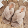 2021 Winter Trend Fashion Modern Indoor Slippers Faux Fur Fluffy Furry Cross Strap Open Toe Non Slip Sole Elegant Shoes Ladies