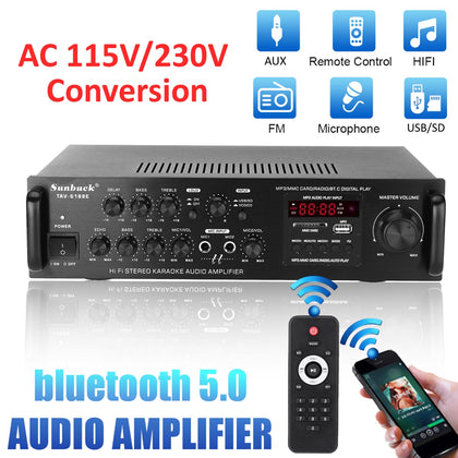 2000W HIFI 5CH Car Audio Stereo Power Amplifier bluetooth FM Radio Home Theater Amplifiers Music Subwoofer Sound System
