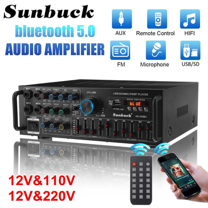 SUNBUCK 3000W bluetooth Stereo Amplifier Surround Sound USB SD AMP FM DVD AUX LCD Display Home Cinema Karaoke Remote Control