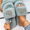 Women Flip Flops Pearl Wreath Fluffy Indoor Slippers Platform Fur Sandals Designer Faux Fur Slides Ladies Winter Casual Shoes